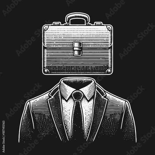 The faceless businessman with a briefcase for a head symbolizing corporate identity.