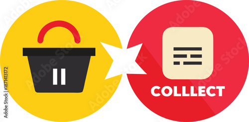 E-commerce shopping cart icon collecting items, symbolizing online retail order fulfillment and item gathering for purchase