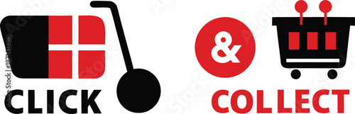 Click and Collect Service Icons Shopping Cart with Text Labels