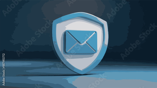 Email security symbol wrapped in shield shape traced vector illustration on dark background