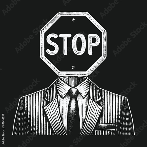 Stop Sign Head: A Conceptual Illustration of Business Obstacles.