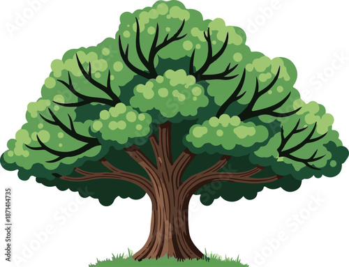 A vibrant green tree with a sturdy brown trunk and lush foliage