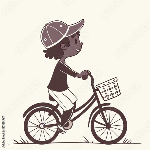 Young child silhouette enjoying a bicycle ride, symbolizing active youth and outdoor fun