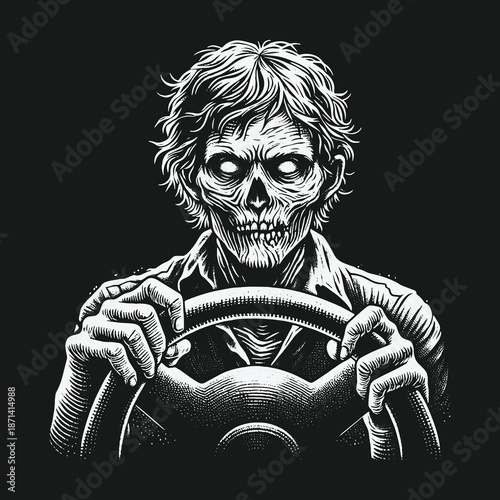 Zombie Driver: A Grim Illustration of Undead Behind the Wheel.