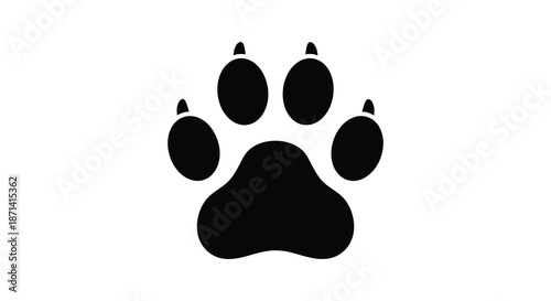 A simple black and white illustration depicting a single canine or feline paw print