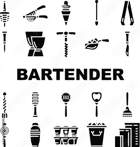 Bartender Accessory Collection Icons Set Vector