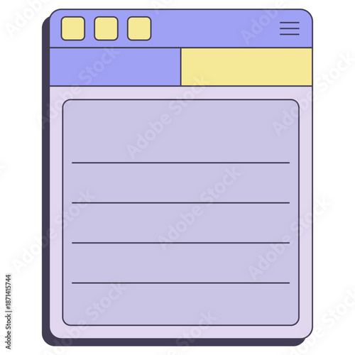 Digital browser window illustration with purple and yellow interface elements displayed on a clean white background