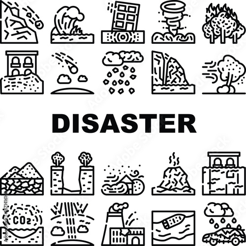 Disaster Destruction Collection Icons Set Vector