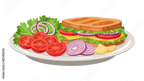 A delicious sandwich with fresh vegetables and cheese, ready to be served for a satisfying meal