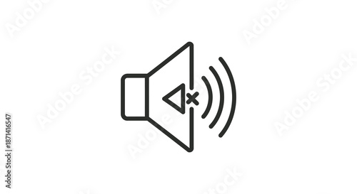 A simple black and white line drawing of a speaker with muted sound waves