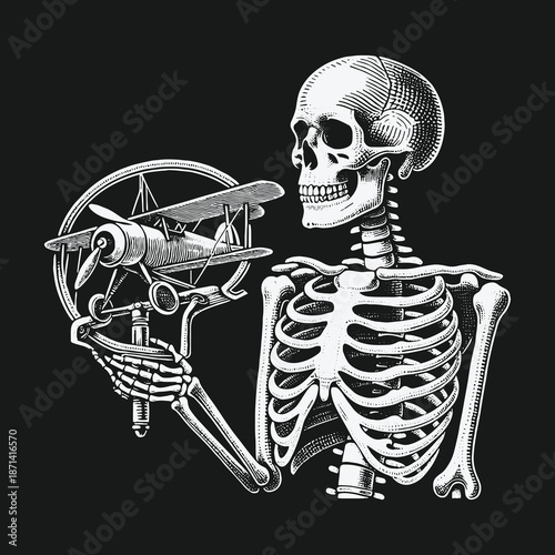 Skeletons Aviation Dream: A Grim Yet Hopeful Flight into the Afterlife.