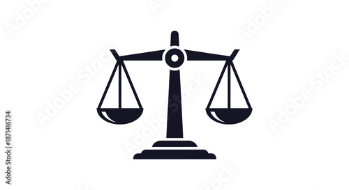 A simple black and white illustration depicting a classic scale of justice symbolizing fairness
