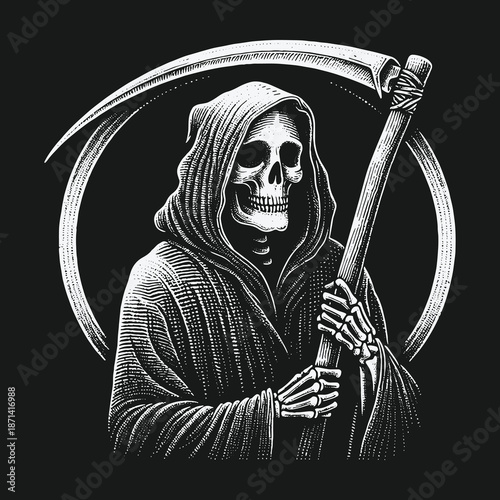 Grim Reaper Illustration: A Haunting Depiction of Death and Mortality.