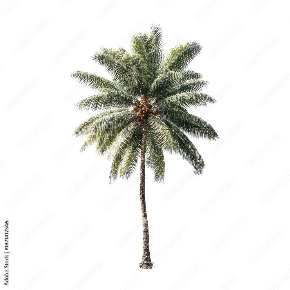 Obraz premium Isolated palm tree, light green fronds, tall trunk