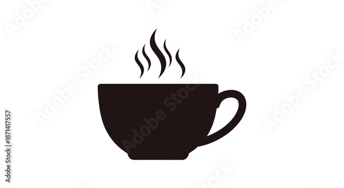 A simple black silhouette of a steaming coffee cup representing warmth and a comforting beverage