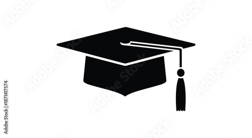 A simple black silhouette of a graduation cap symbolizes academic achievement and success