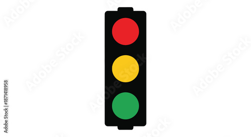 A vertical traffic light displaying red yellow and green signals in order from top to bottom