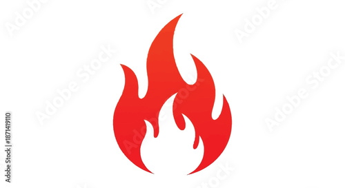 A vibrant red flame graphic dominates a plain white background showcasing intense heat and energy