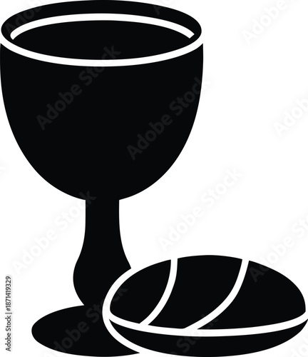 Chalice with bread silhouette vector art illustration and minimal black and white design