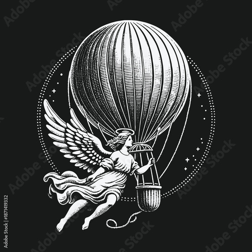 Angels Ascent: A Whimsical Journey in a Hot Air Balloon.