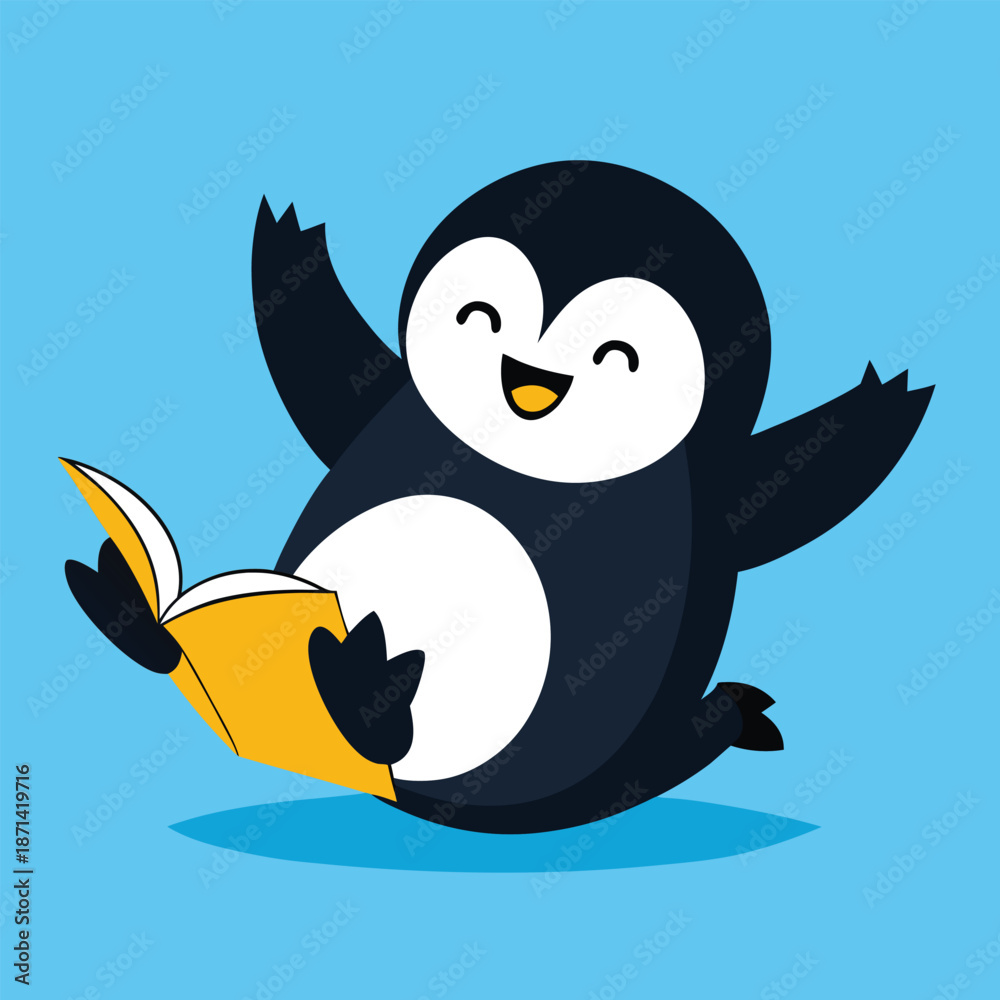 Naklejka premium Vector silhouette illustration of a cheerful penguin sliding on its belly, embodying the fun and activity of a snowy winter day.