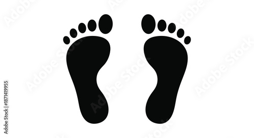 A simple graphic illustration depicts two dark footprints facing opposite directions on a white background