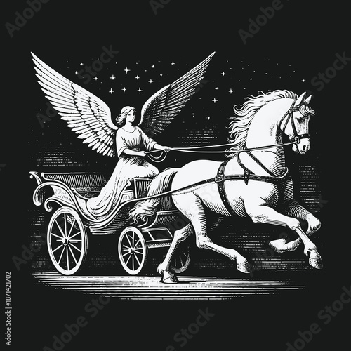 Angel Driving a Horse-Drawn Chariot Through the Starry Night.