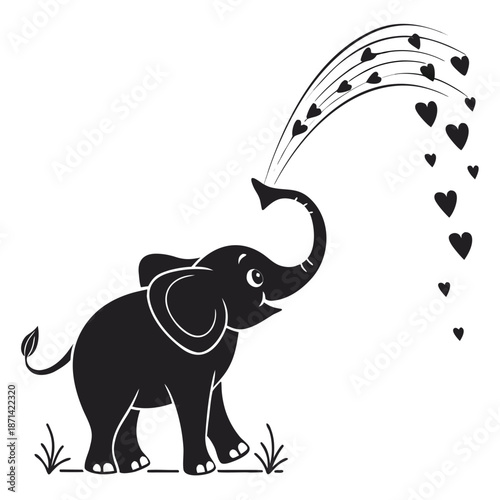 Gentle baby elephant silhouette with expressive oversized ears, embodying softheartedness