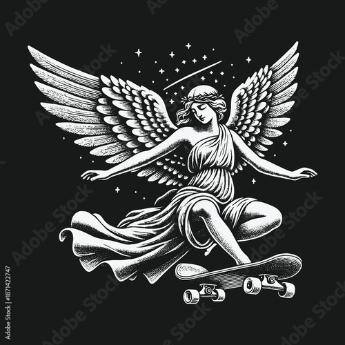 Angel on Skateboard: A Celestial Ride Through the Cosmos.