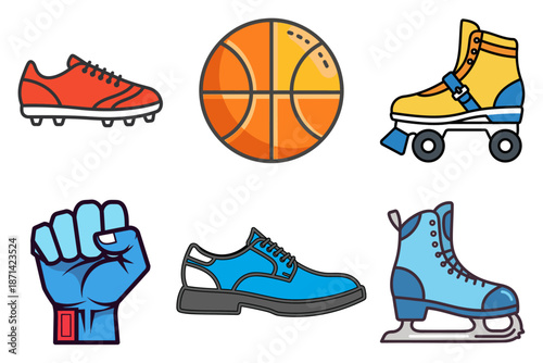 Stylized sports and footwear icons in vector
