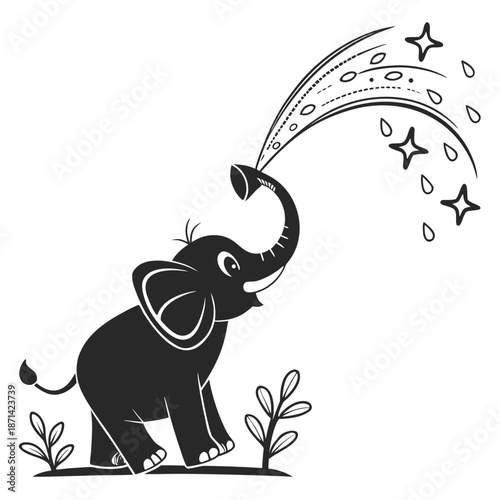 Whimsical Baby Elephant Silhouette with Extra Large Ears, Elegant Vector for Storytelling