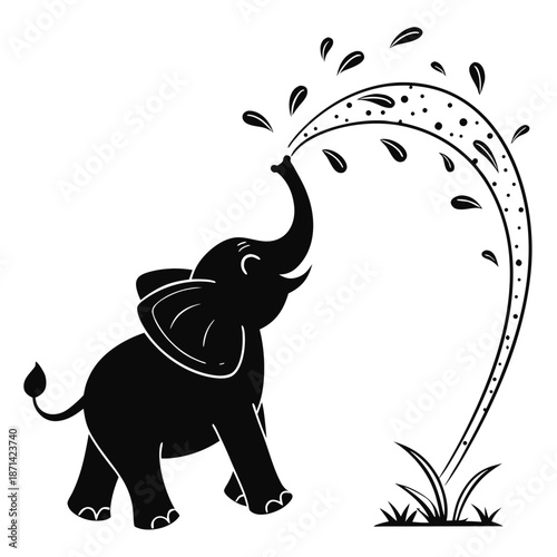 Gentle Baby Elephant Silhouette, Big Ears Clearly Defined, Simple Vector for Design