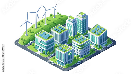 Sustainable City Buildings with Wind Turbines.