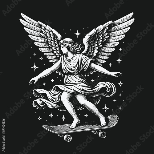 Angel on Skateboard: A Celestial Ride Through the Cosmos.