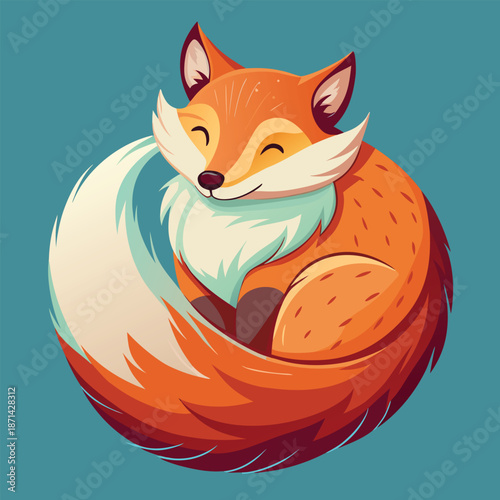 Stylized black silhouette of a fox resting, curled with a bushy tail