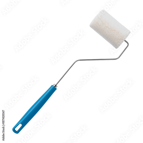 Paint Roller in a Standing Position With a Blue Handle on a White Background ...