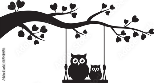 Cute Owls Sitting On Swing