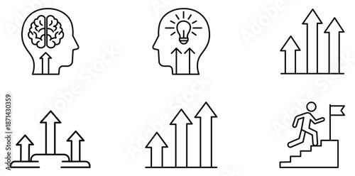 Iconic Ascent: A visual collection of icons. representing the evolution of thought, progress, and goal achievement, all rendered with clean lines and a sense of forward momentum.