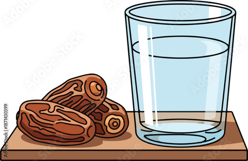 Dates and Water for Iftar During Ramadan Fasting Illustration