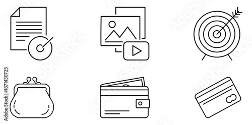 Icon Set for Finances: This collection of icons presents a concise representation of finance and related business. Ideal for visual communication in presentations and projects.