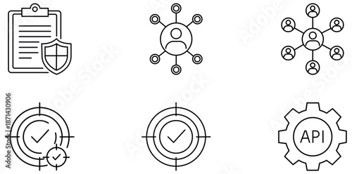 Conceptual Symbols of Security and Technology: Clean, modern icons represent essential aspects of security and technological innovation, forming a cohesive visual narrative. 