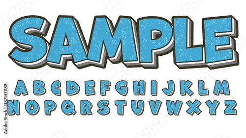 Blue 3d cartoon grunge pattern isolated font