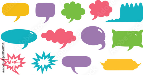 Chalk and crayon speech bubble doodles. Comic talk balloon frames with textured colorful grunge style.eps