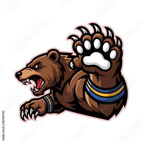 Cartoon Brown Bear Mascot With Claws Out.