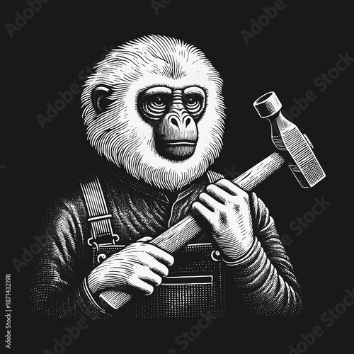 Monkey Business: A Chimpanzee Craftsman with a Hammer.