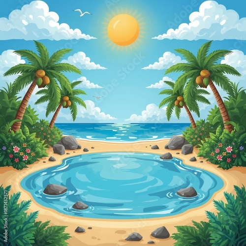 tropical island with palm trees