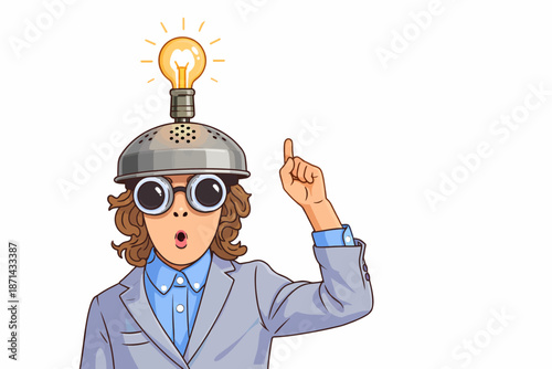 Inventor finding a brilliant solution with a bright light bulb in the mind.