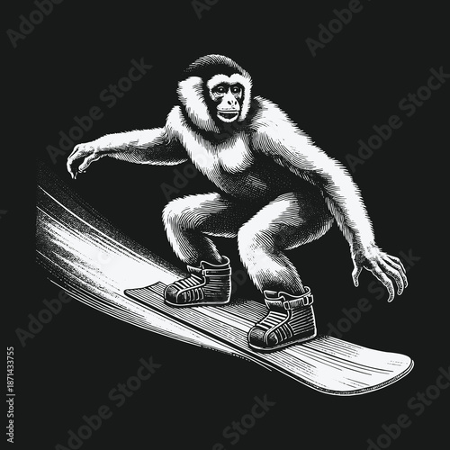 Monkey Shredding the Slopes: A Snowboarding Adventure.