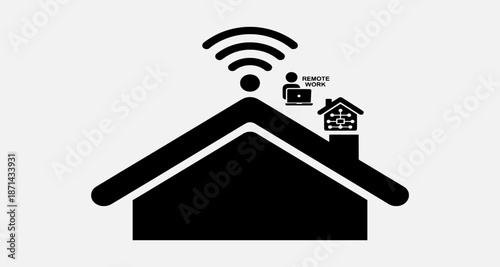 A black house icon with wireless connectivity and associated house symbols