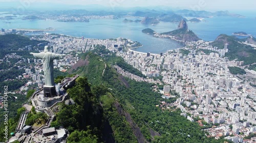 Aerial view captures a stunning panorama of Rio de Janeiro, Brazil. Drone video.